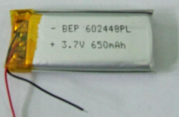 LITHIUM-POLYMER BATTERY 2.2 X 5 CM X 5 mm 3.7 VOLT 650mA
