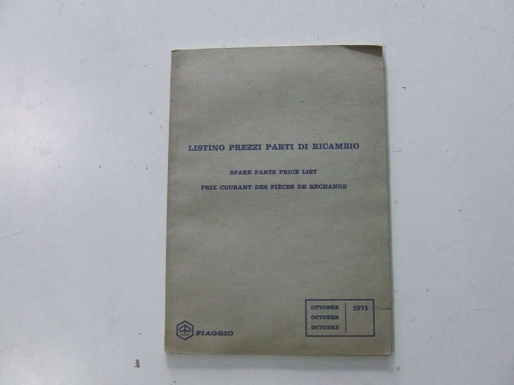 PIAGGIO LISTINO PREZZI PARTI DI RICAMBIO OTTOBRE 1971